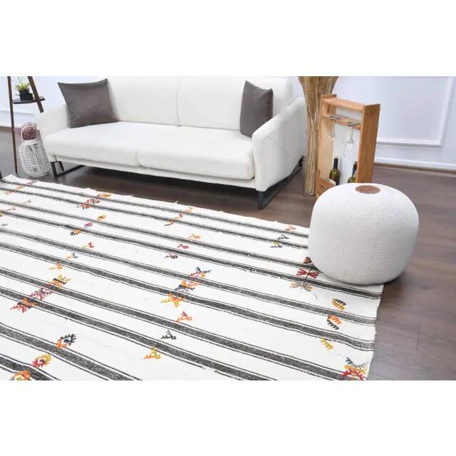 Vintage Turkish Oushak Handmade Wool Cotton White Kilim Area Rug 170x330