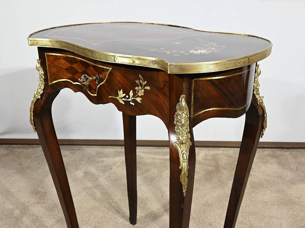 Small Living Room Table in Rosewood and Marquetry, Louis XV style, Napoleon III – Middle XI period