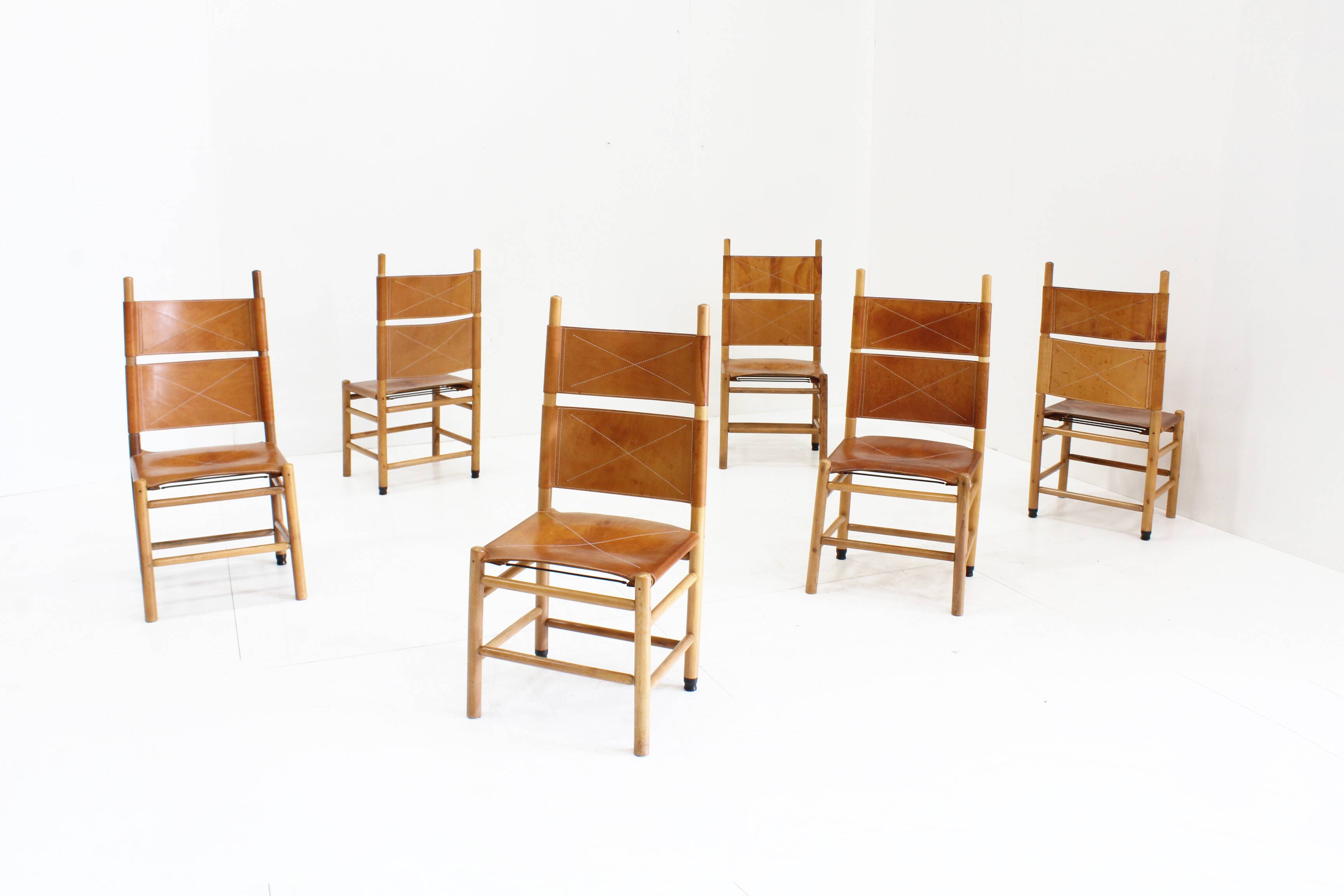 Chaises de salle à manger vintage Kentucky par Carlo Scarpa pour Bernini, années 1970, lot de 6