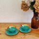 Vintage coffee cup duo Magda turquoise and gold Made in France