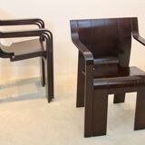 Set of four Strip dining chairs with dark brown ash armrests by Gijs Bakker for Castelijn