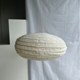 Suspension in rattan and natural japanese linen lantern shape h70 d50
