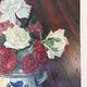 Bouquet of roses, burgundy background, oil on panel 1951
