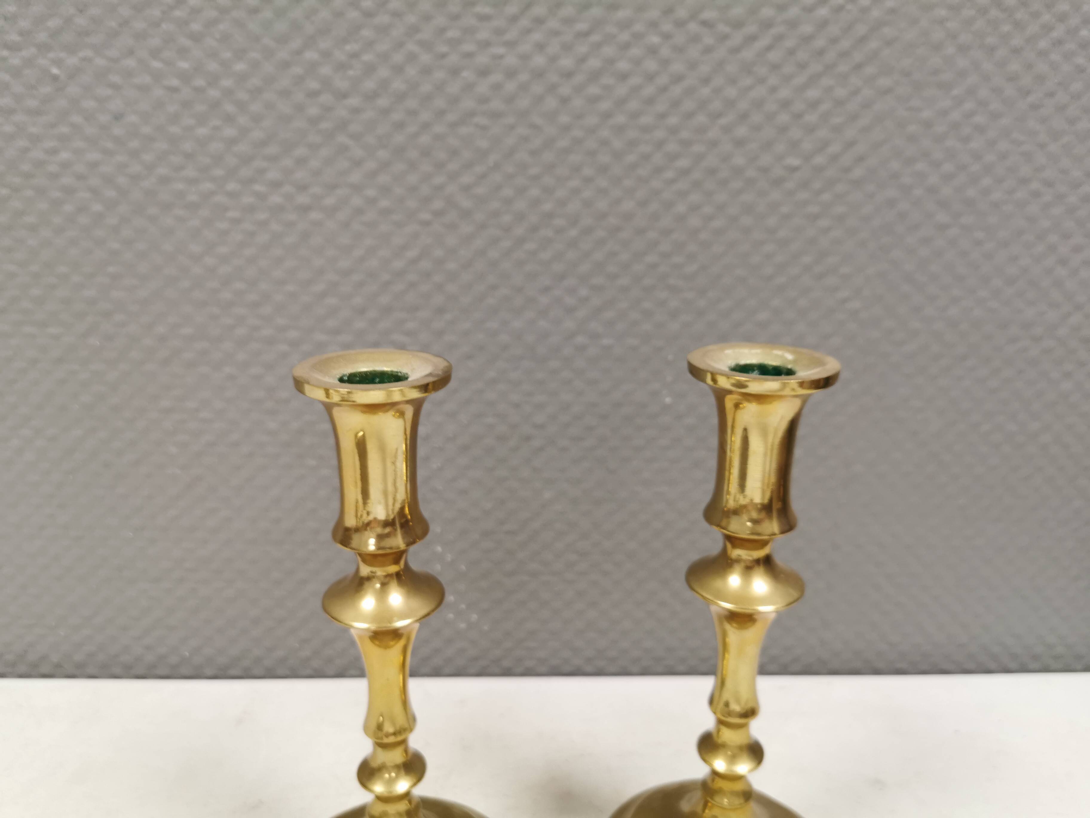 A set of vintage brass candlesticks. Denmark 1960-70s.