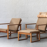 Set of 2 lounge chairs and one footrest by Borge Mogensen for Fredericia Denmark 1960’s