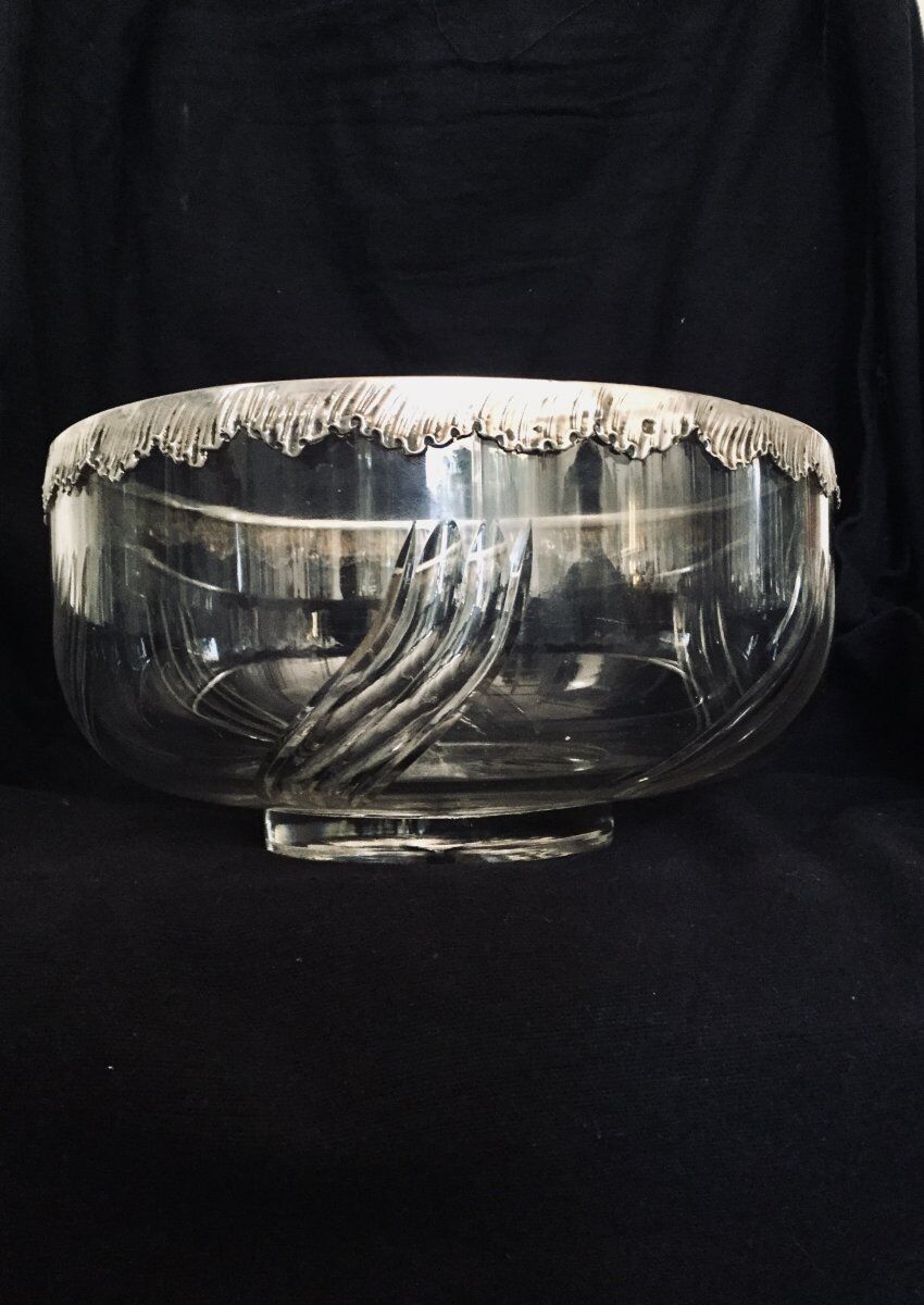 Saladier en cristal et argent