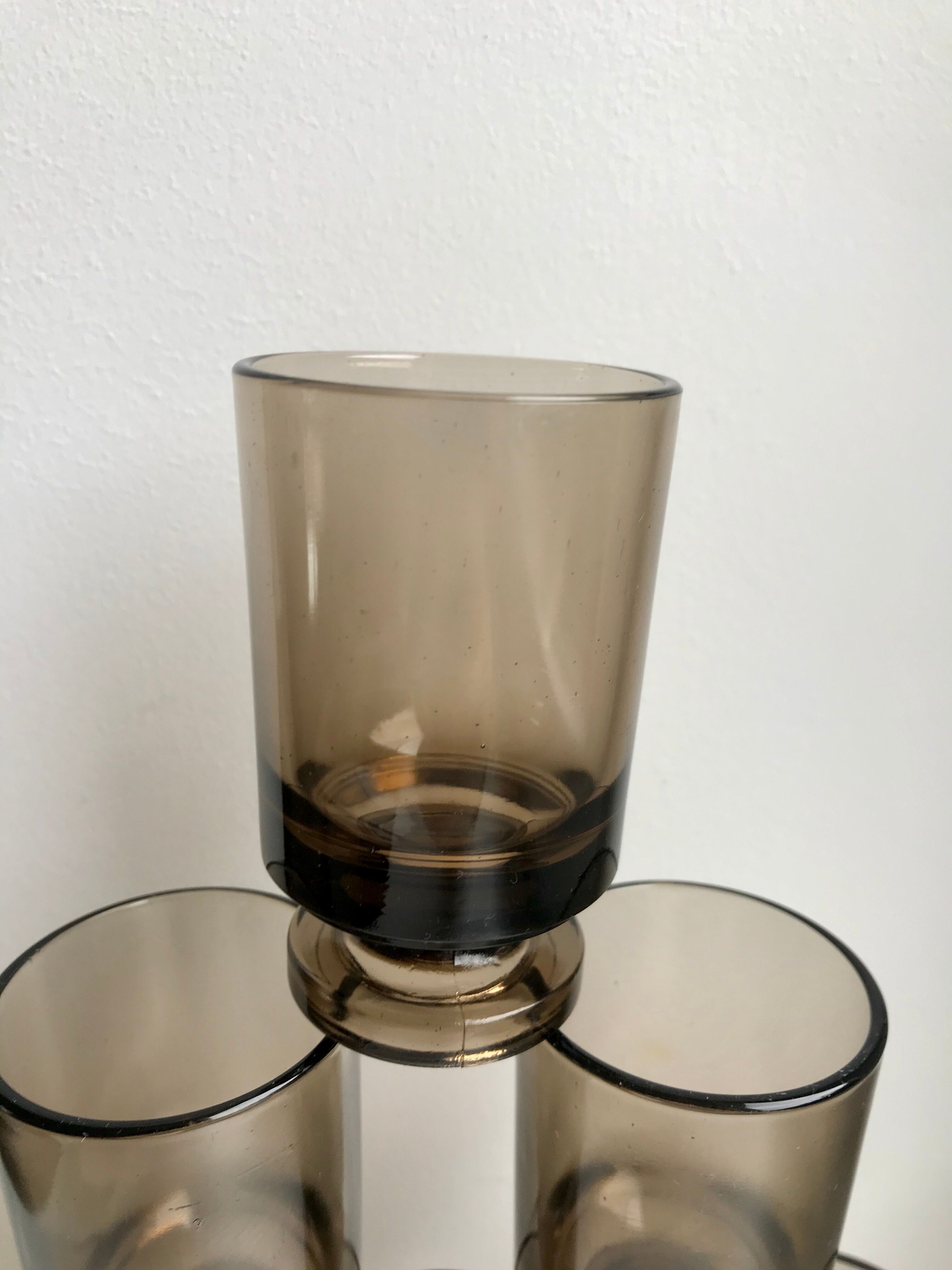 Set of 6 glasses with liqueur in smoked glass design 70s