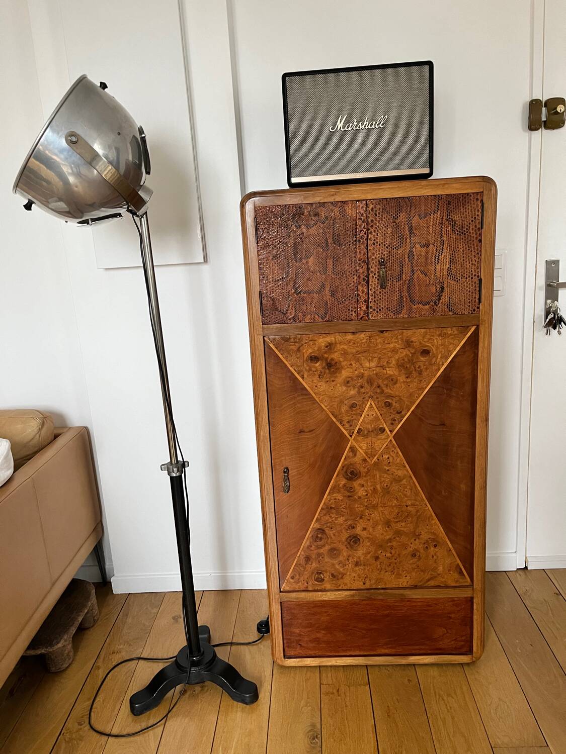 Art deco burl python walnut storage unit