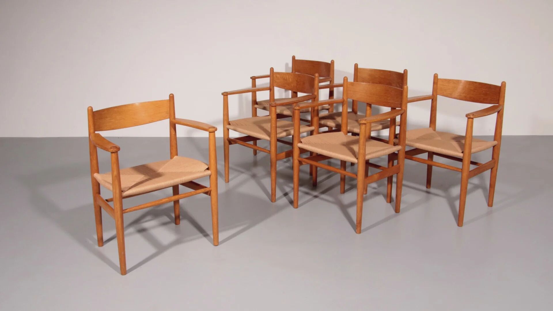 Dining chairs oak and new papercord by Hans J. Wegner for Carl Hansen CH37