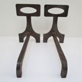 Pair of chenets modernist style steel design 70s