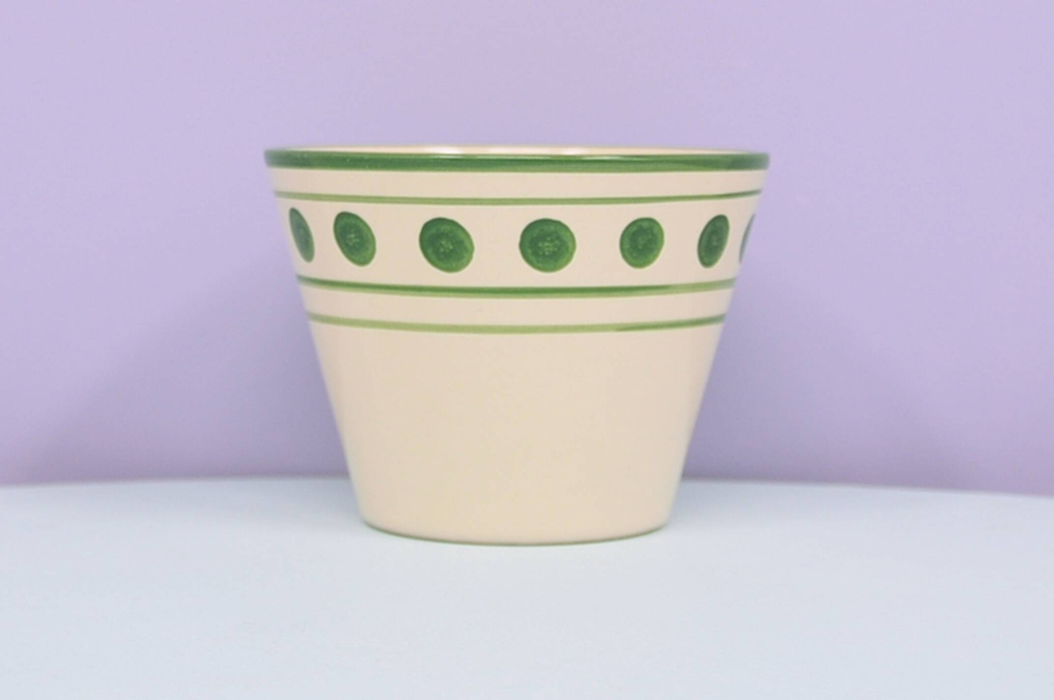 vintage beige flowerpot green polka dots