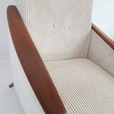 Vintage off white textile easy chair teak