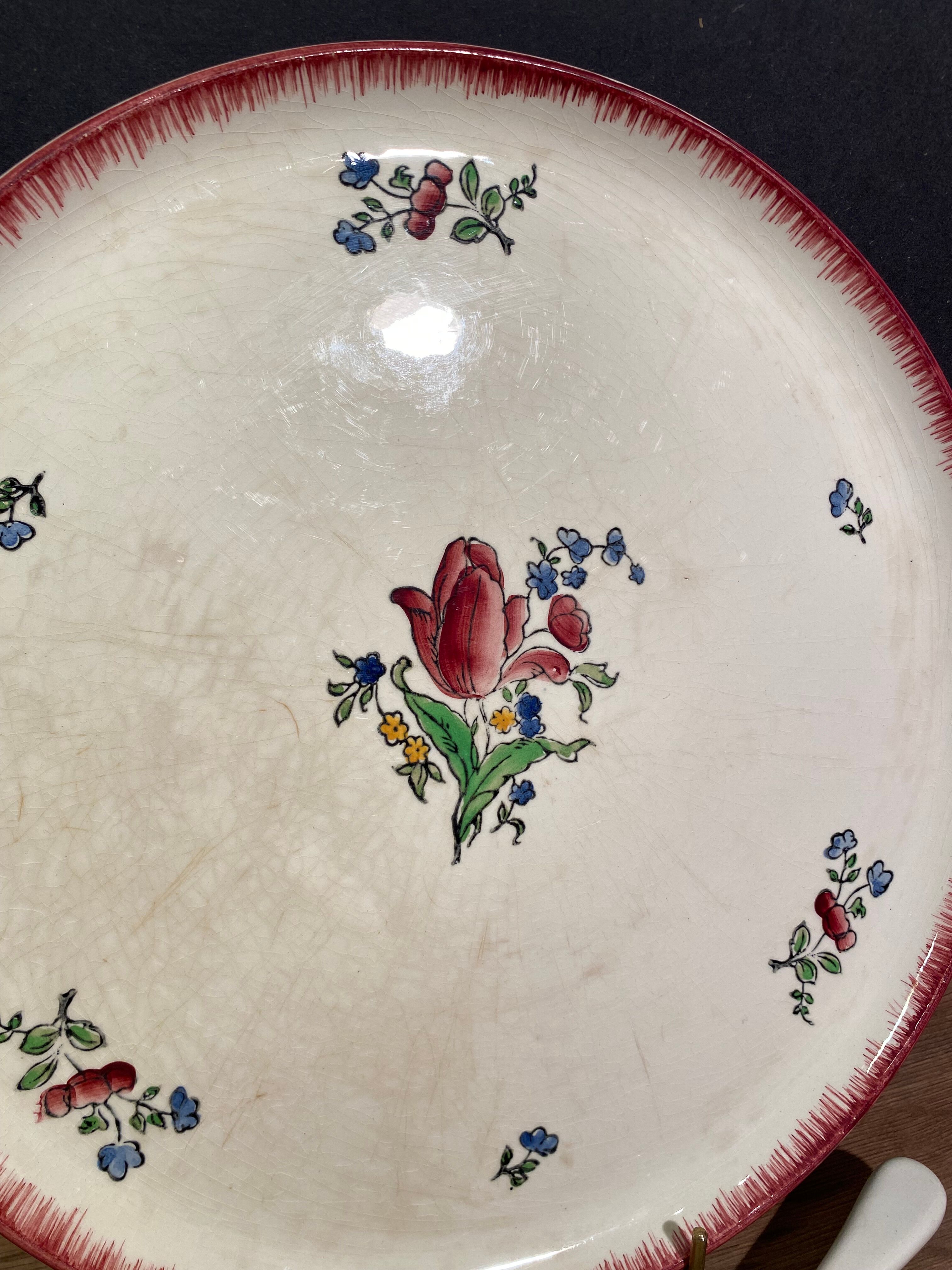 Pie tray with pie shovel in Gien earthenware, Lorraine décor