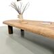 XXL oval coffee table in solid oak, cylindrical base, 1950s.