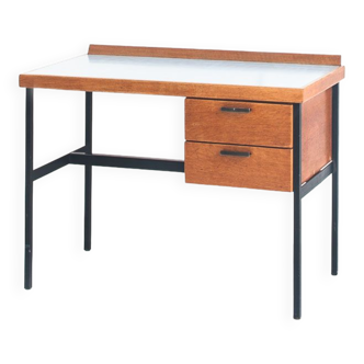 Desk with two drawers in oak, iron and formica - france, 1960