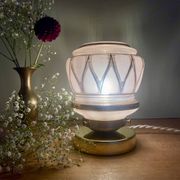 Vintage art deco globe table lamp in pink and gold glass