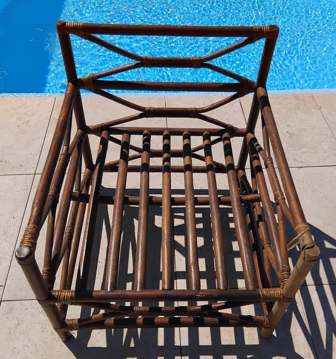Vintage wooden garden furniture set with a bench and an armchair
