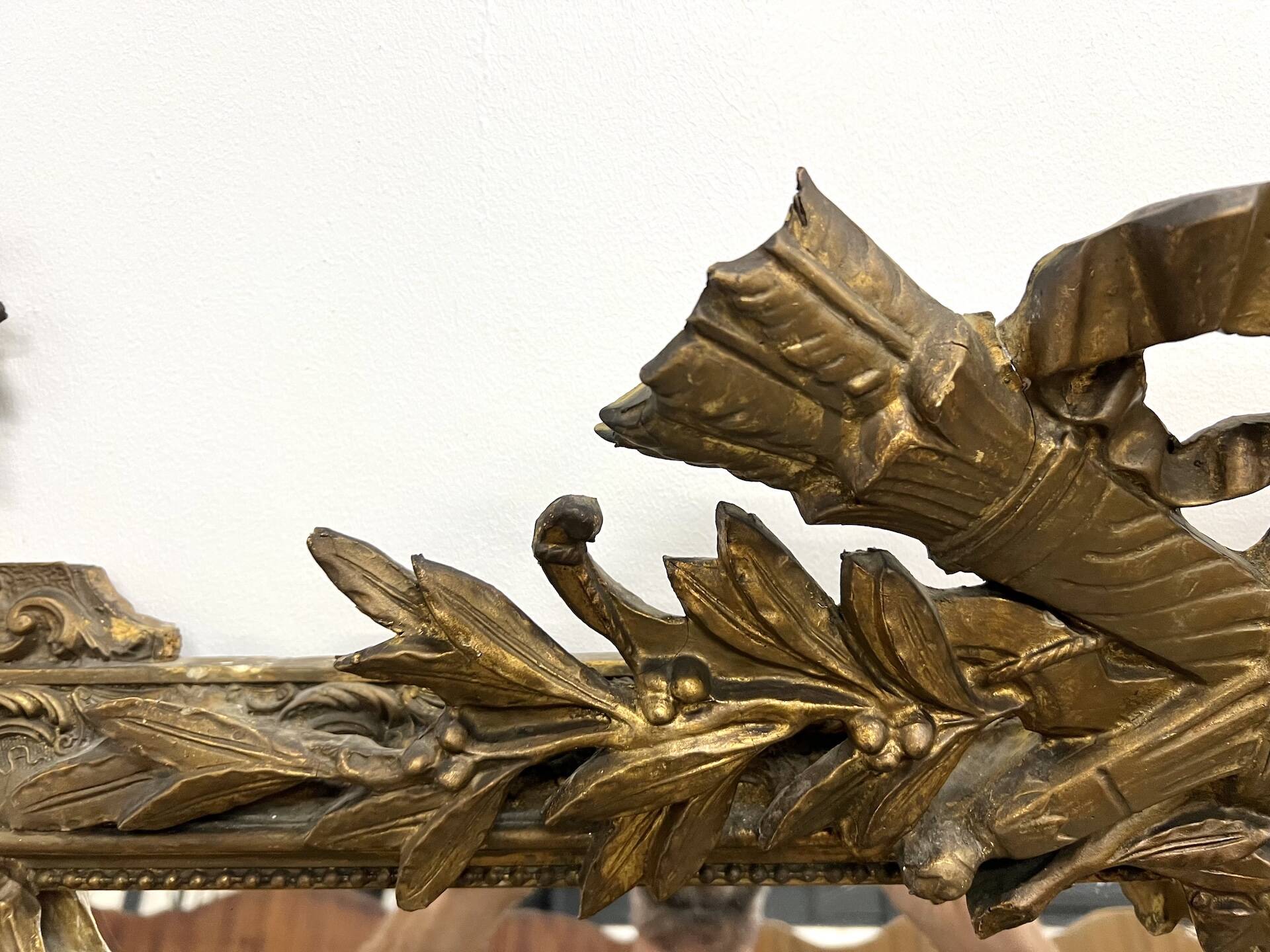 Large antique pediment mirror with parecloses