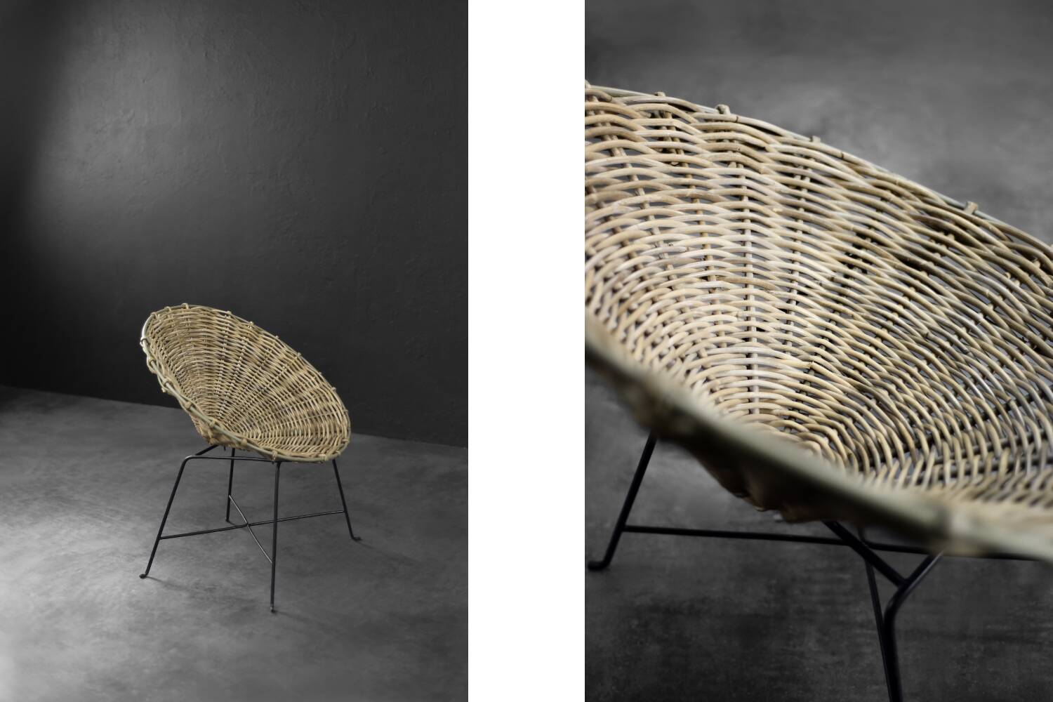 Vintage Mid-Century German Modern Round Woven Bamboo Armchair, 1960s