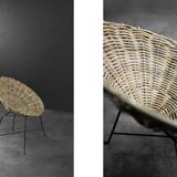 Vintage Mid-Century German Modern Round Woven Bamboo Armchair, 1960s