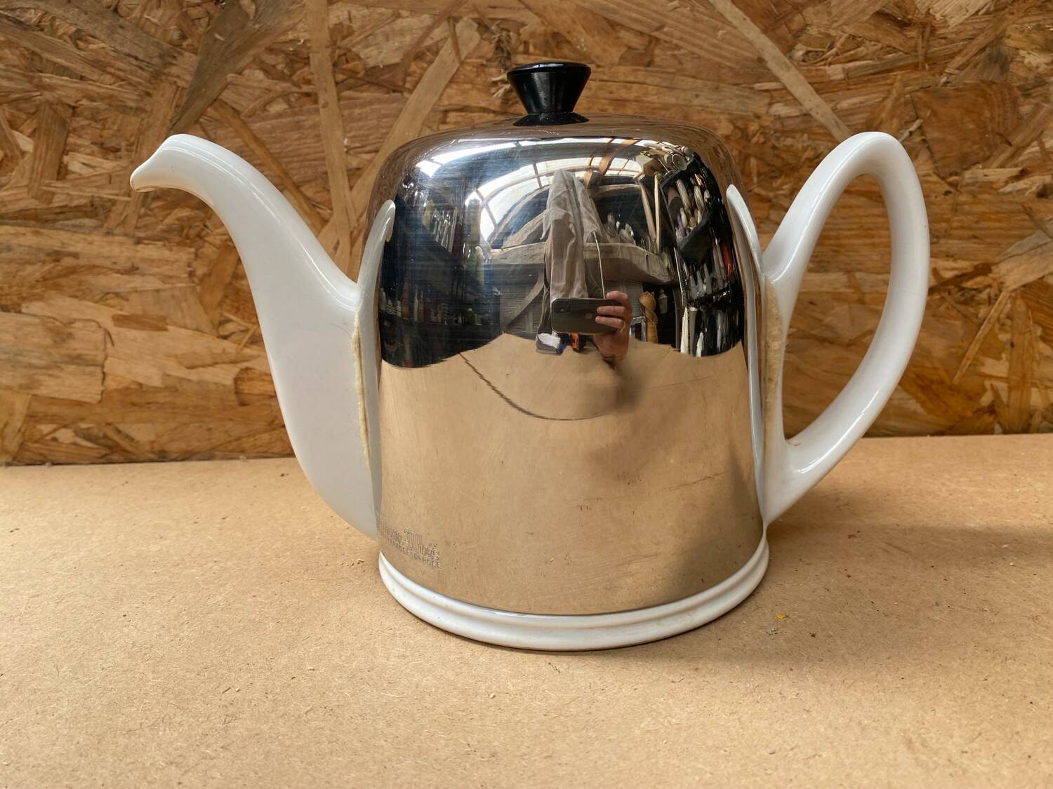 Old teapot salam thé guy degrenne white ceramic + stainless steel vintage