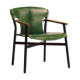 Maërl armchair, Galathée model, green leather, solid wood armrests of your choice