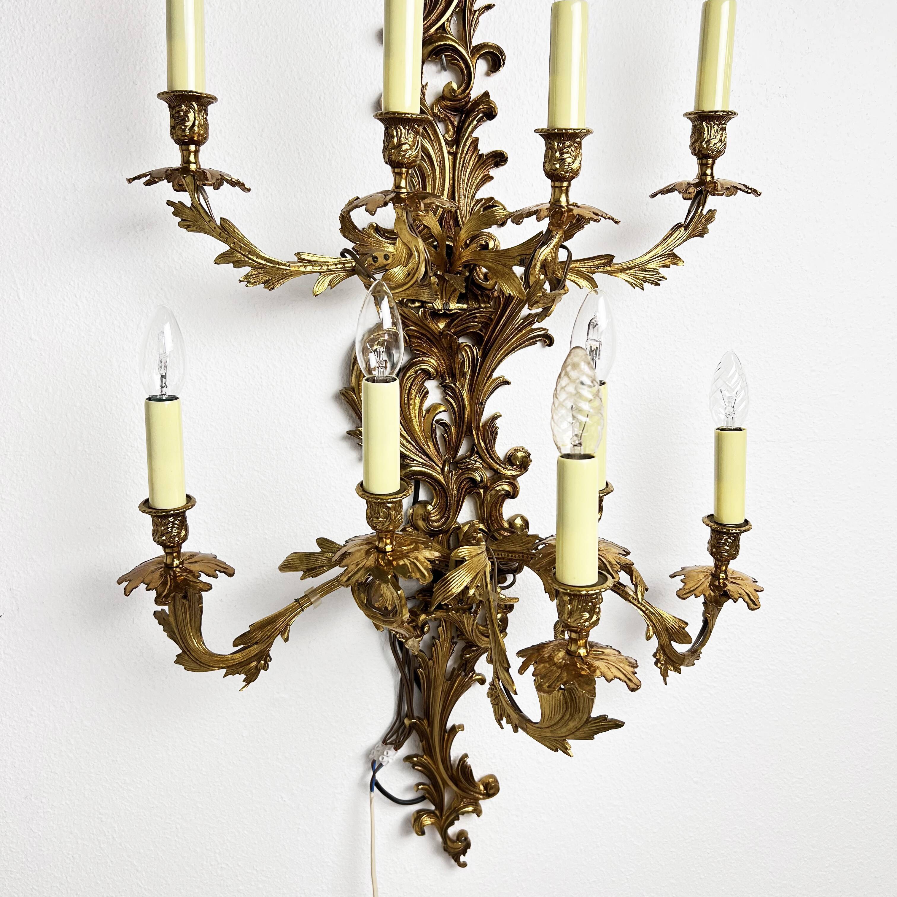 Louis XIV style brass wall lamp 9 arms