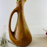 Vase soliflore in old stoneware flamed caramel color and honey of the Manufacture Denbac (signed and