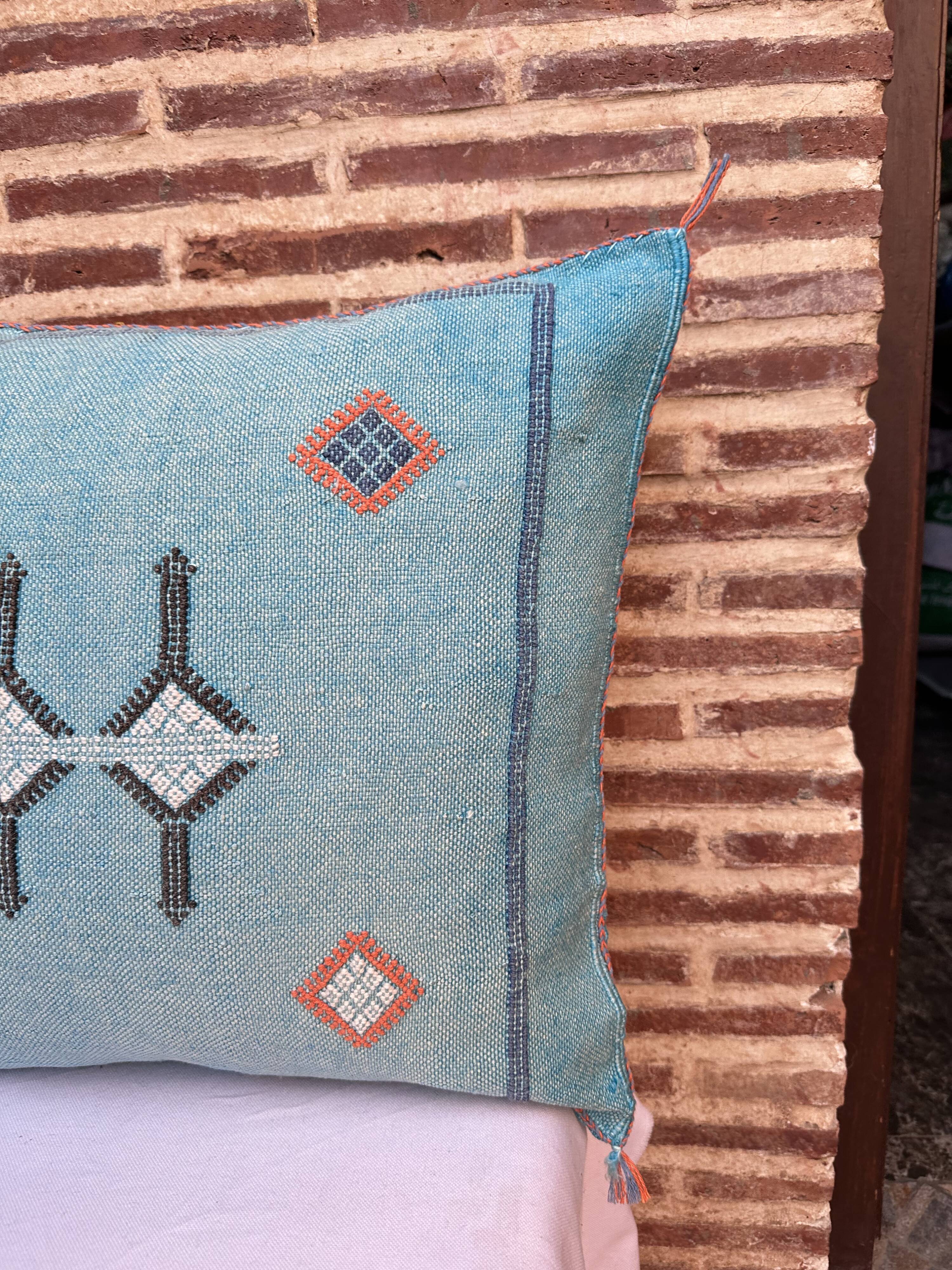 Handmade Moroccan silk cushion cover, cactus pattern