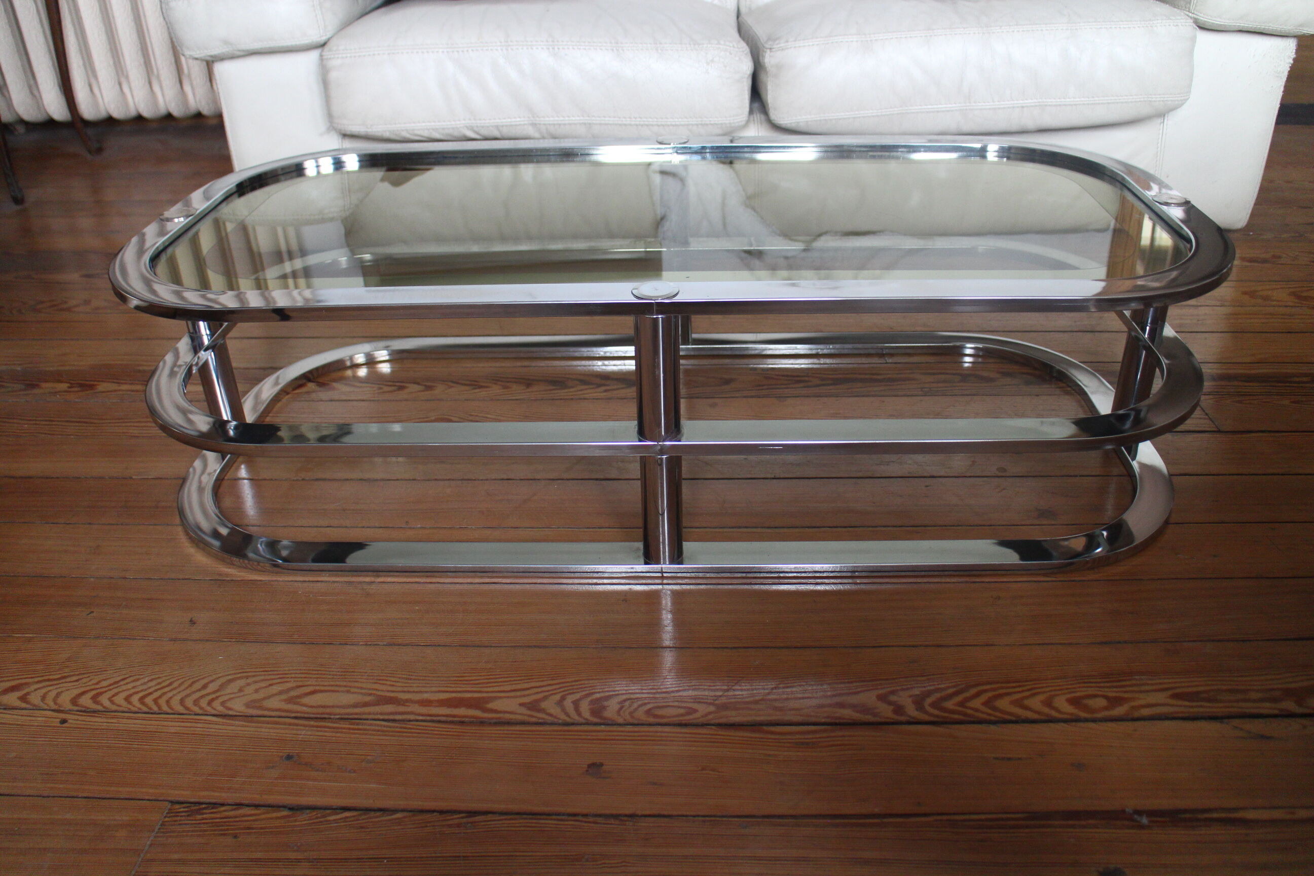 Coffee table chrome and smoked glass