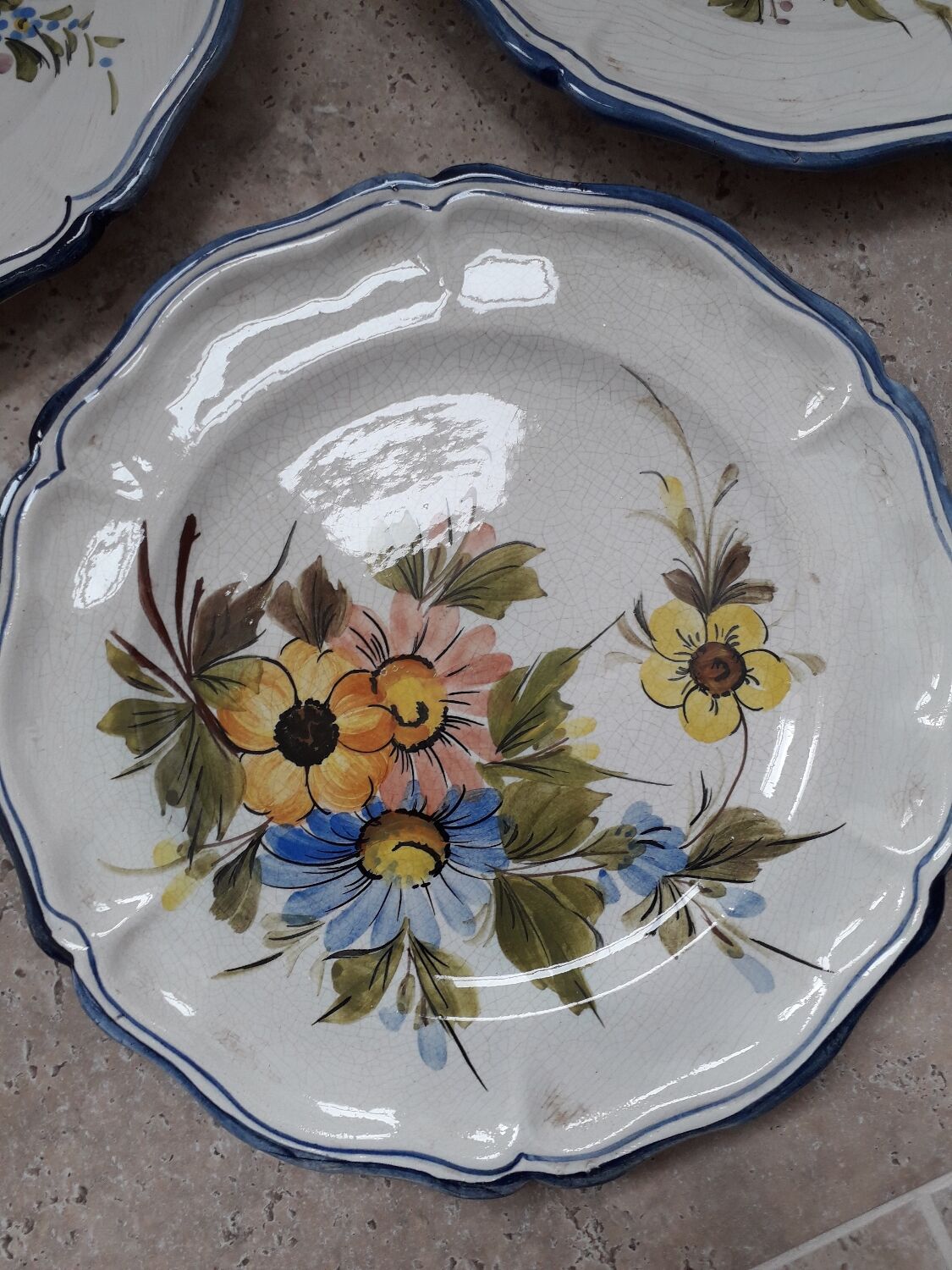 Old earthenware wall plates Bassano Italy floral decor