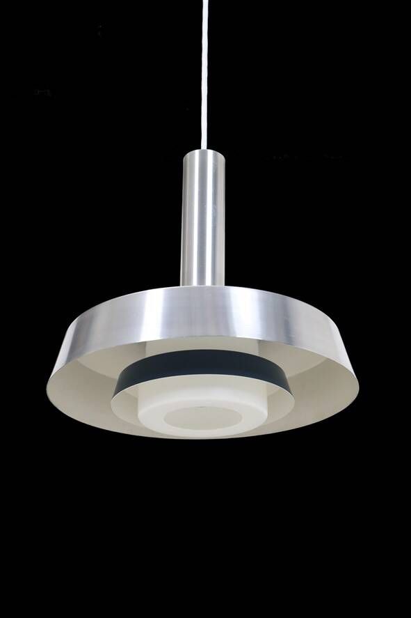 Rare pendant lamp / aluminum / opaline glass / Space Age / Mid-Century Danish Modern design / 1960s / 1970s