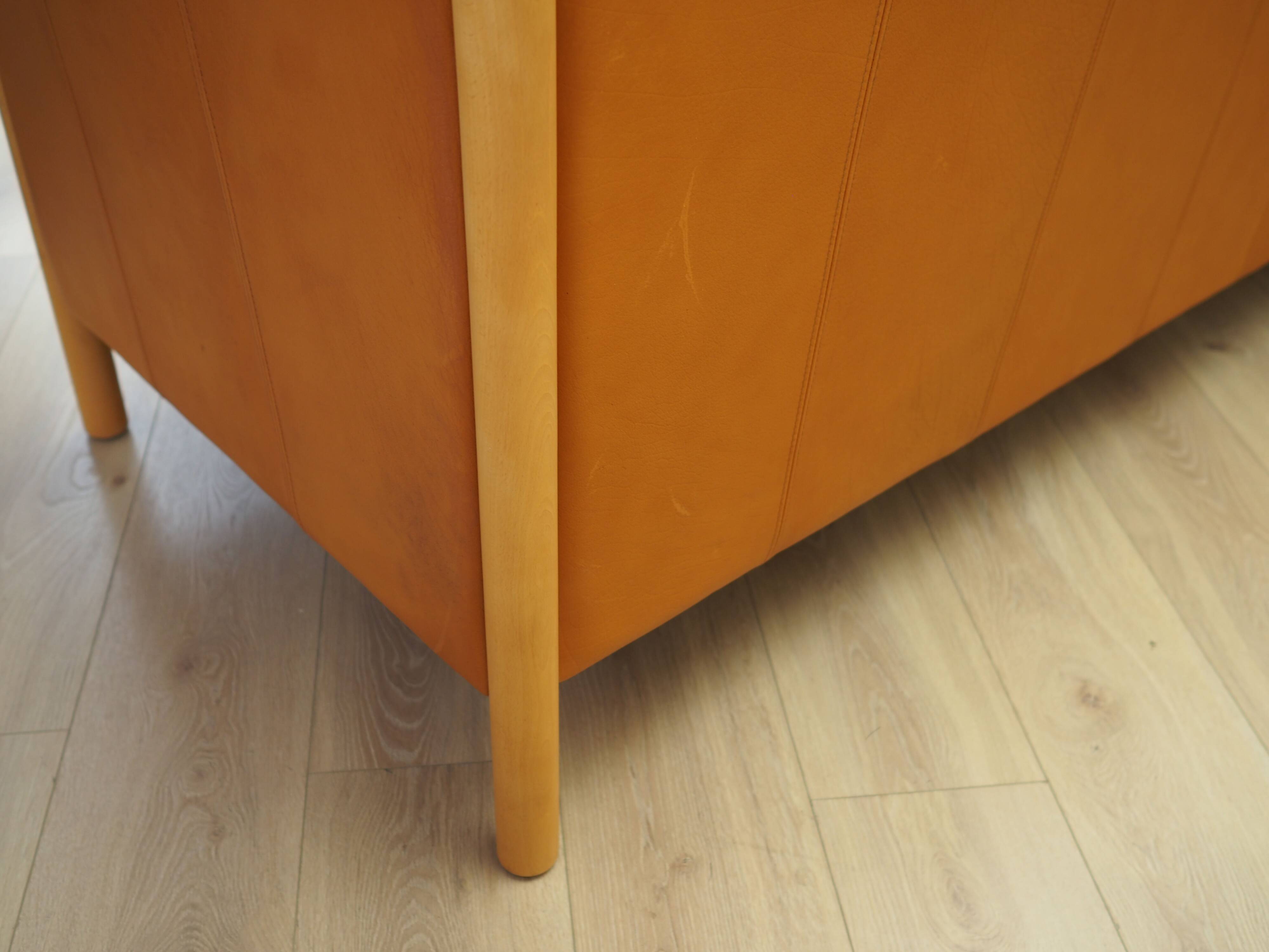 Orange leather sofa, Danish design, 1970s, production: Denmark