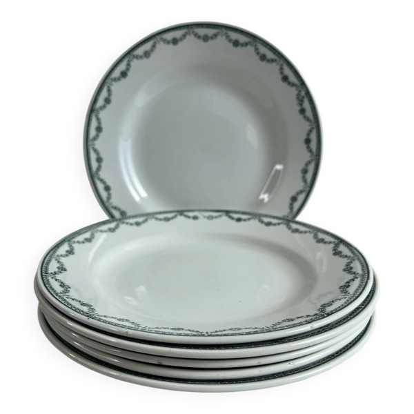 6 assiettes plates Saint Amand florale verte