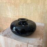 Flat blown glass soliflore - Silver glitter inclusions - France 60s-70s