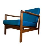 Ensemble de deux fauteuils vintage, revêtement en velours bleu, Pologne, 1960