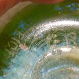 Vase en pate de verre annees 1970 decor abstrait signe Biot monogramme g r
