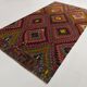 Geometric Pattern Burgundy  Turkish Vintage Kilim Rug, 188x338 Cm