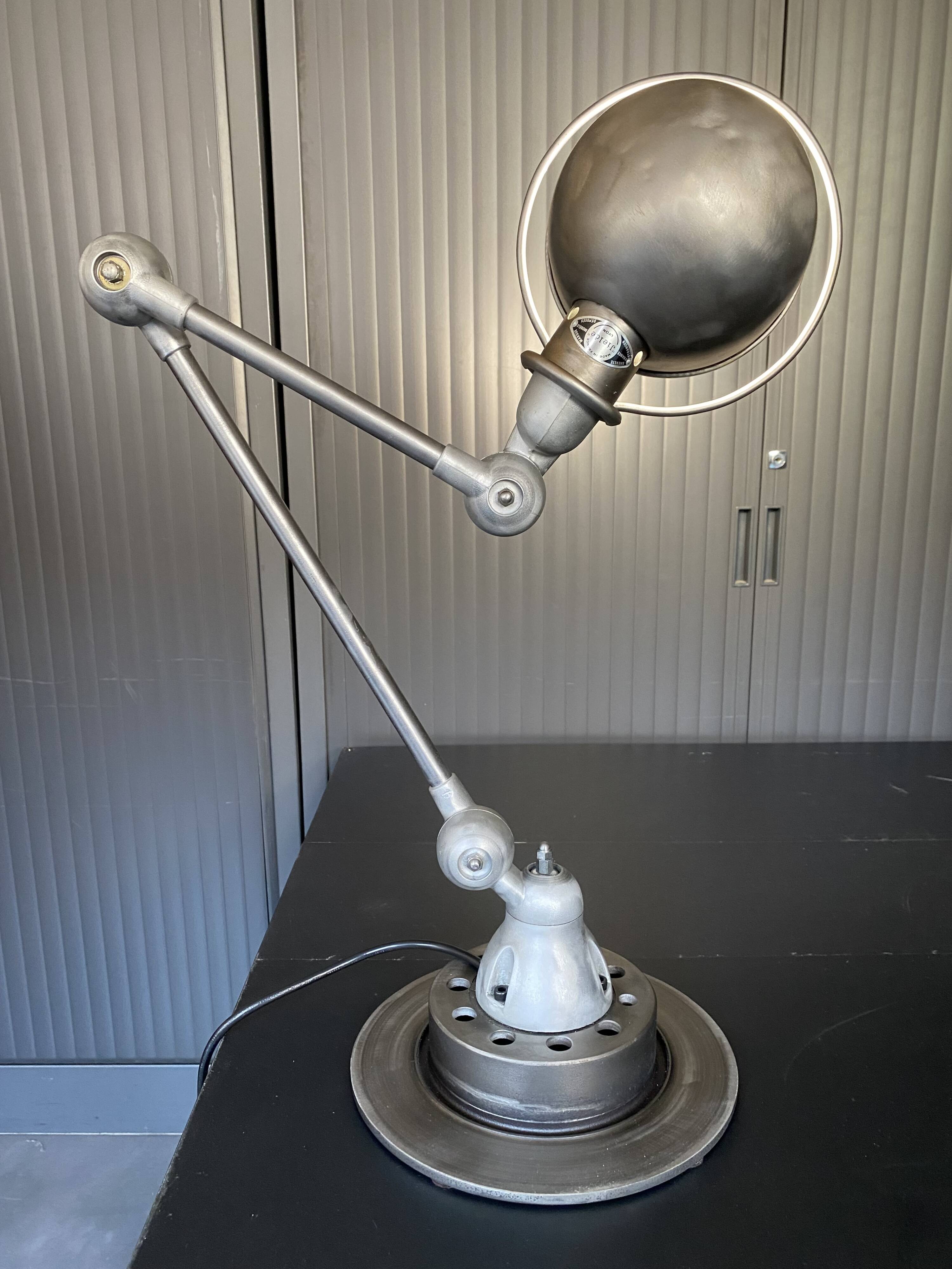 Jieldé lamp with 2 arms, clear matte varnish, industrial vintage.