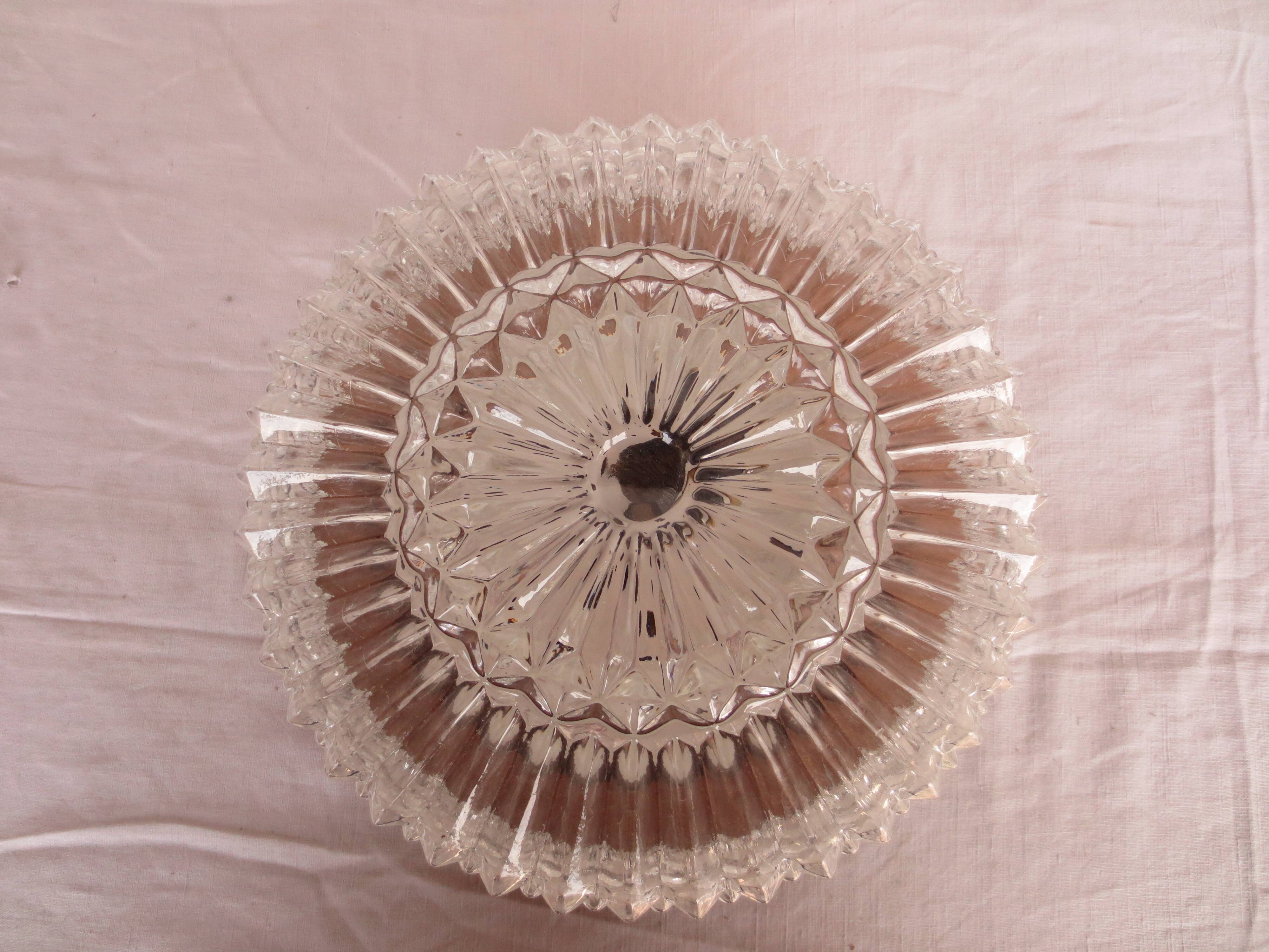 Plafonnier, applique murale ronde en verre taillé sur socle en bois