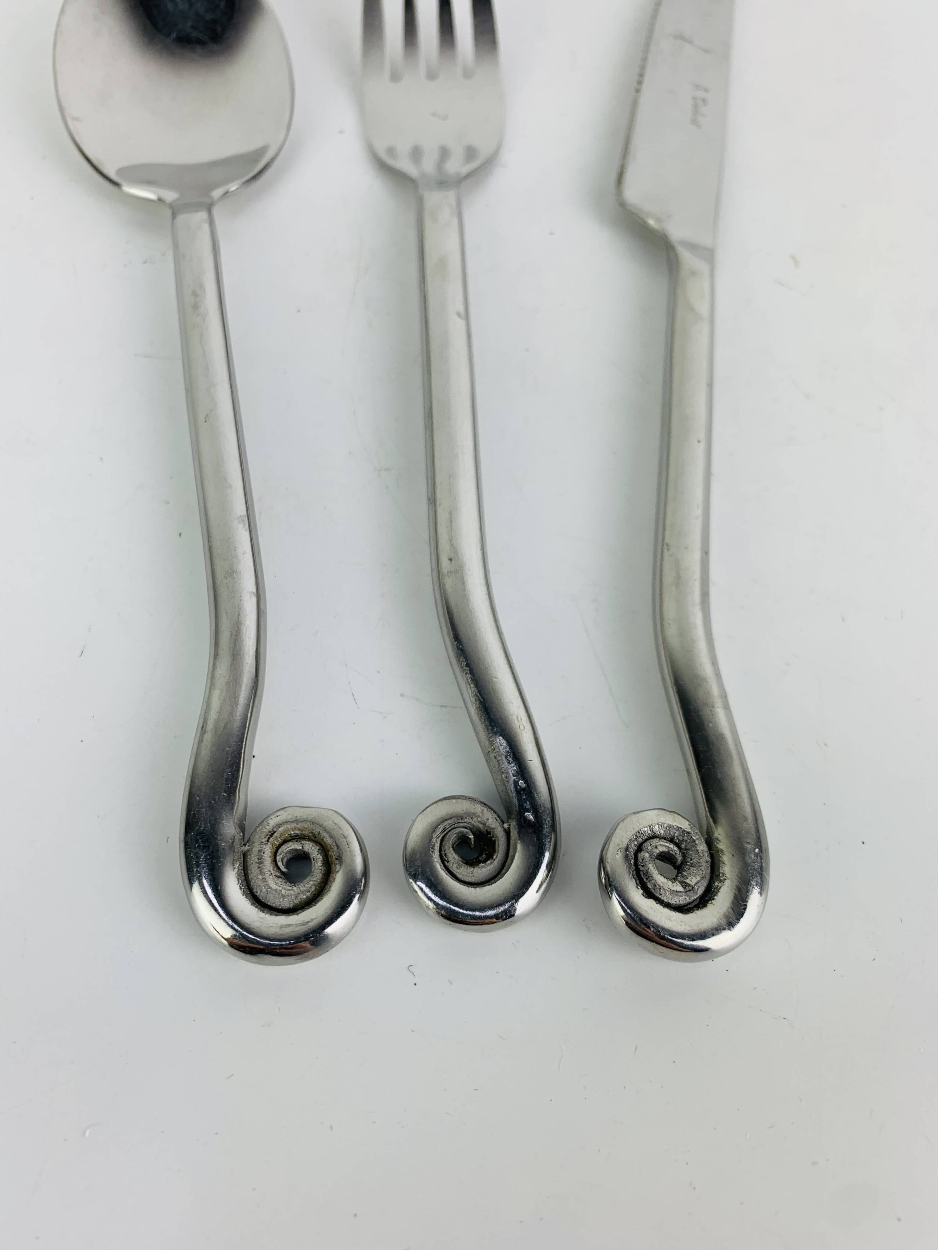 12 couverts "spirales" Jean Dubost en inox, vintage