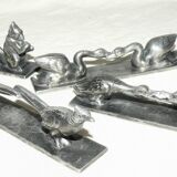 Set of 6 pewter knife rests in the shape of art deco animals