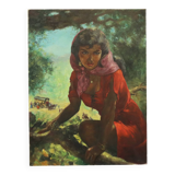 Tableau, huile sur toile "Jeune femme gitane", 1964