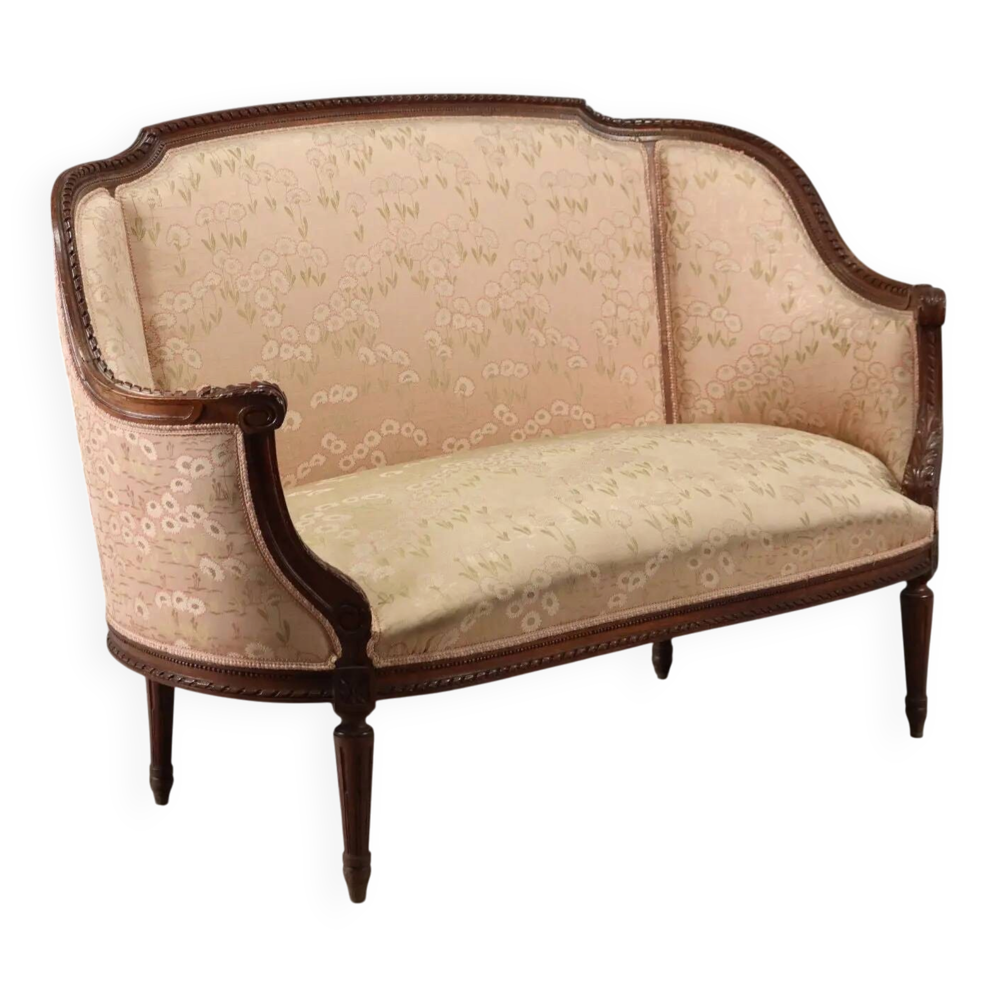 Antique neoclassical canapé in carved walnut from the 19th century.