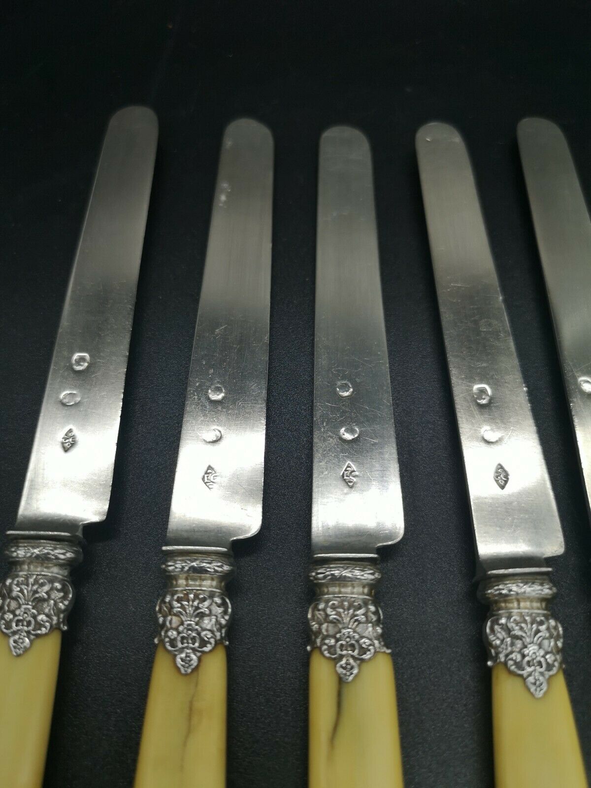 Series of 6 fruit knives blade silver punch Old man handle bone