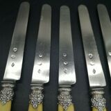 Series of 6 fruit knives blade silver punch Old man handle bone