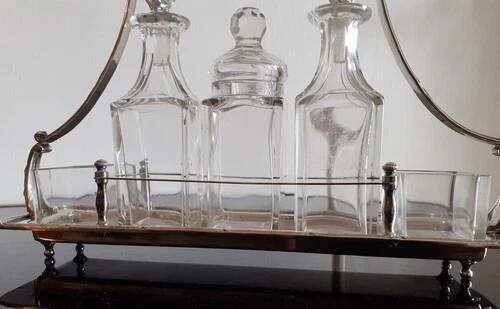 Bouillet goldsmith Bourdelle / Silver-plated metal and glass condiment set