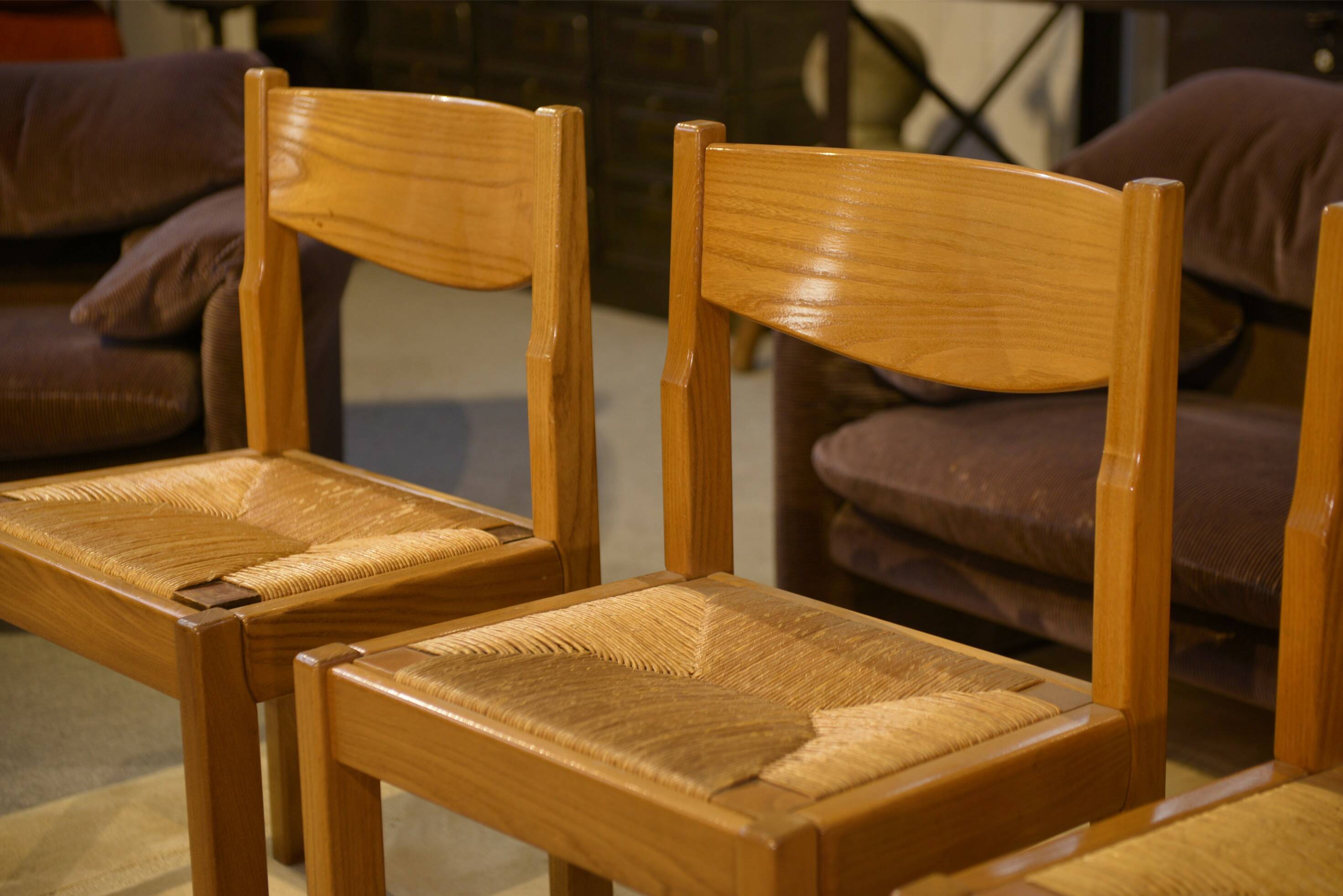 Set of 4 elm chairs Maison Regain 1960s