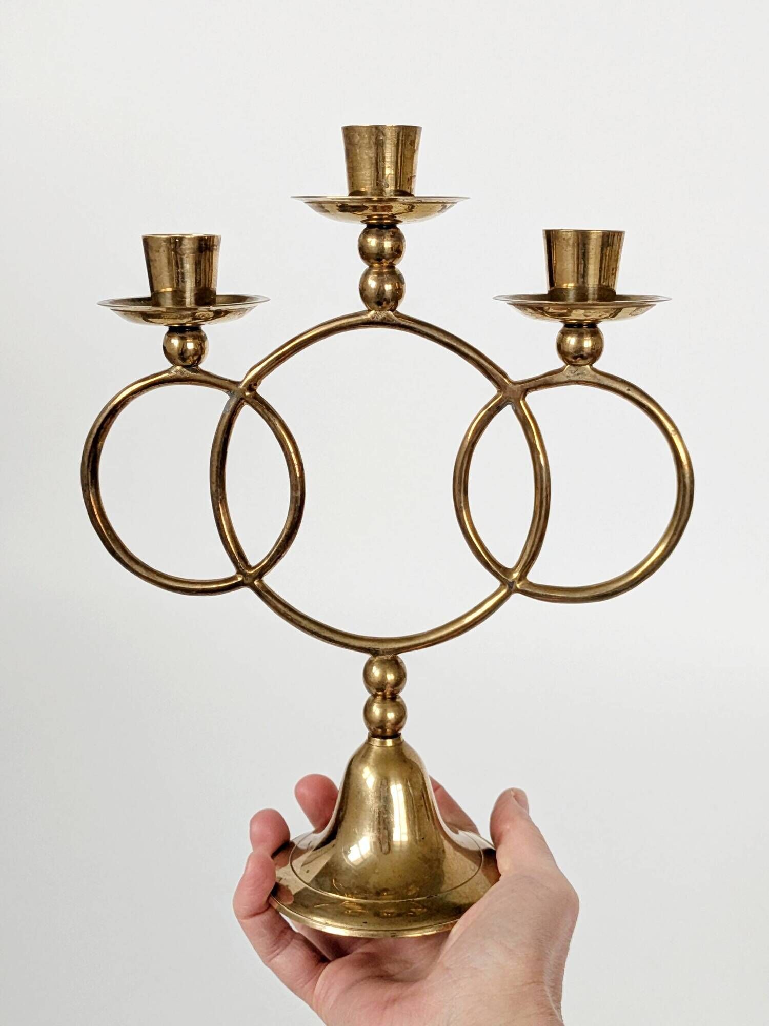 Vintage brass floor chandelier, 3-branch candle holders
