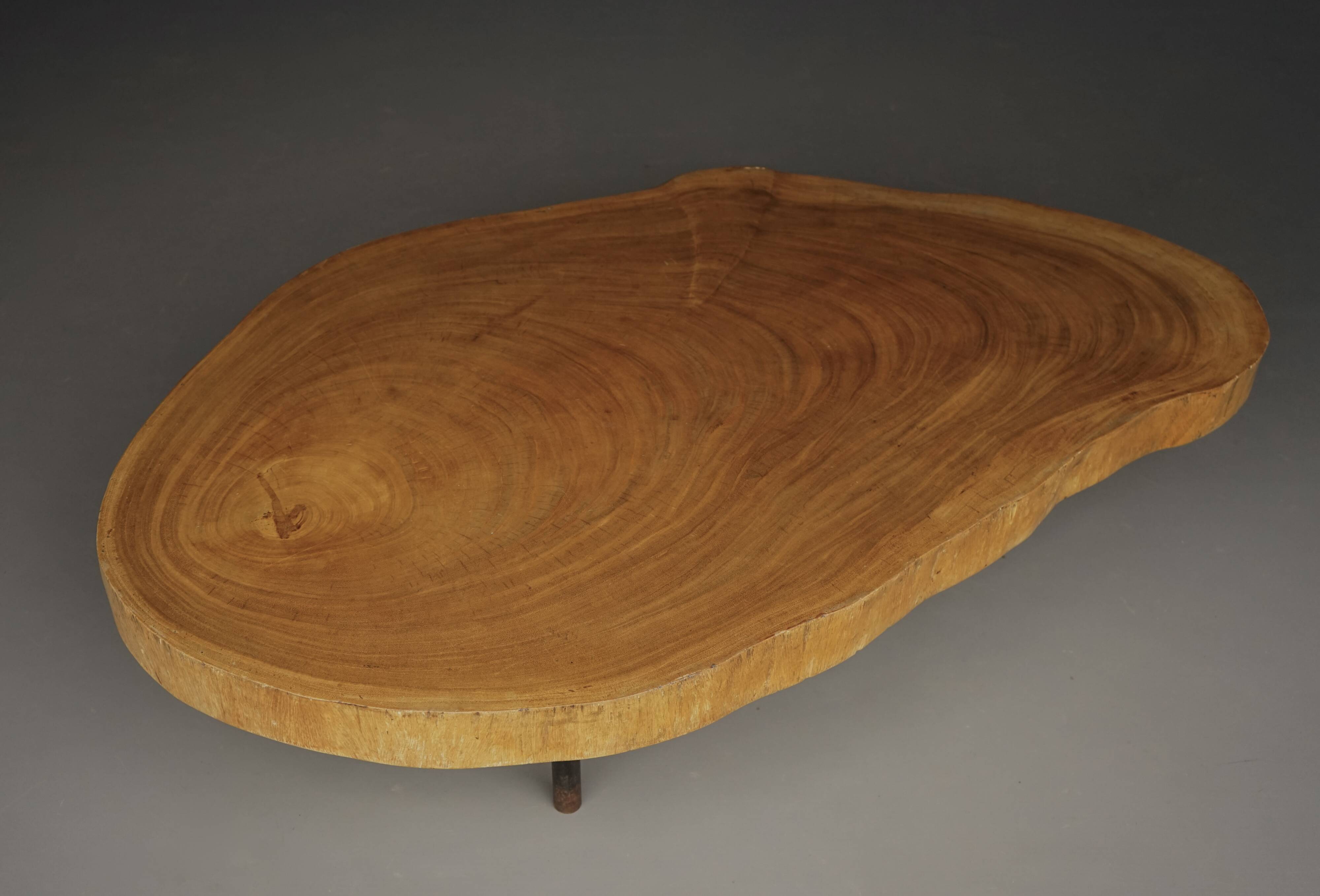 Table basse brutaliste en bois de tronc d'arbre, années 1960